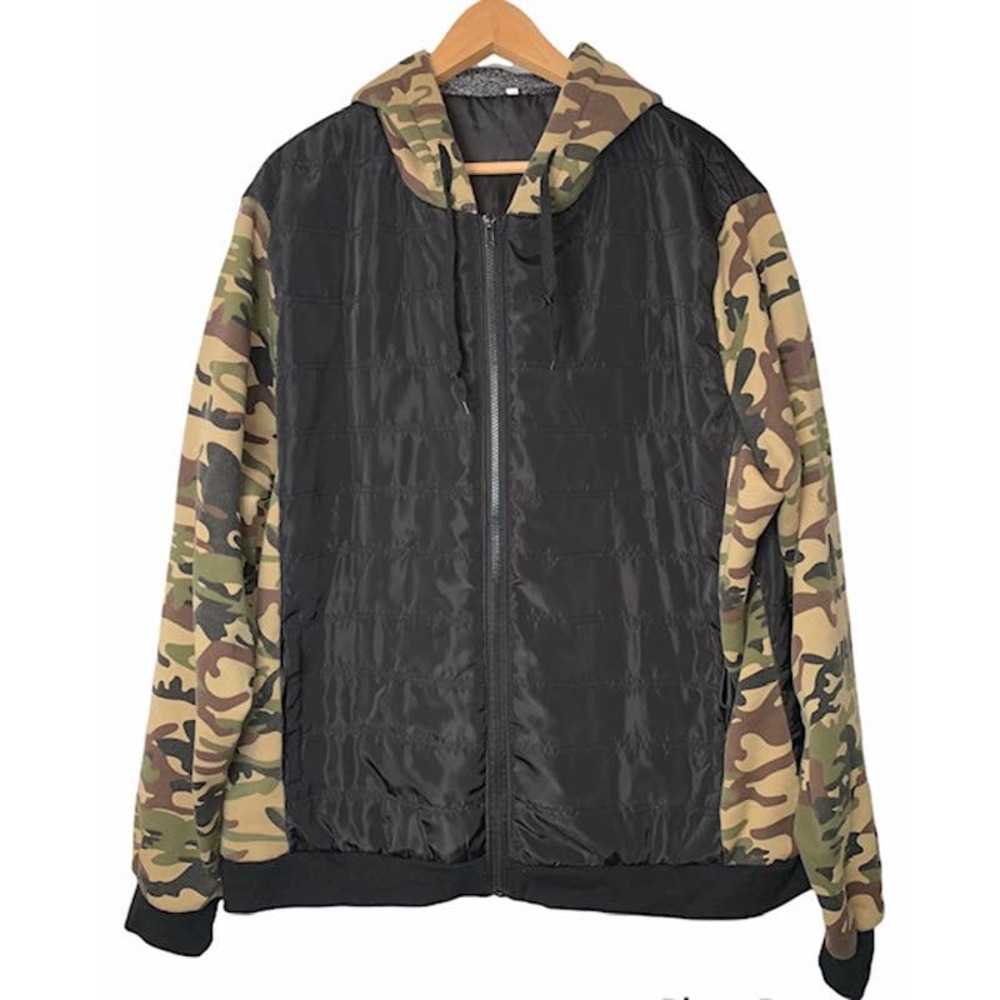 Camo & Black Light Zip Up Jacket w/ Hoodie